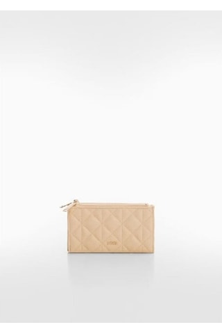 Logolu Kapitone Cüzdan Krem