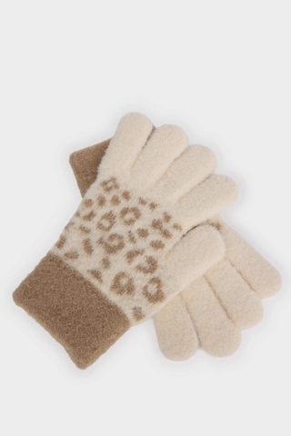 Defacto Kız Çocuk Leopar Desenli Triko Eldiven F5144a825wnbg300 Bej-bg300