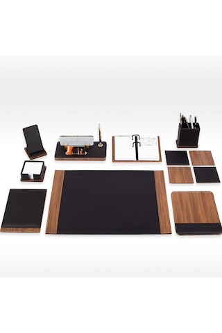 Atlantik Deri Sümen Takımı Masa İsimliği Ahşap Desen İsimlik Seti