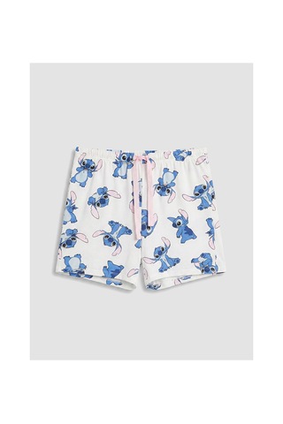 Lcw Young Ekru Beli Lastikli Stitch Baskılı Kadın Şort Pijama Altı