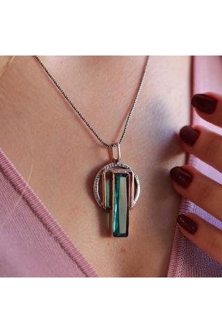 Peridot Taşlı 925 Ayar Gümüş Otantik Tasarım Kolye Gümüş