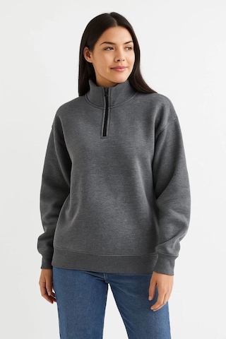 Mbb E-ticaret Kadın 3 İplik Pamuklu Dık Yaka Yarım Fermuarlı Sweatshirt - Antrasit