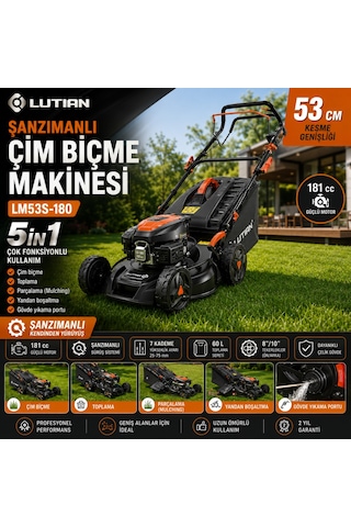 Lutian LM53S-180 53 CM 5in1 Şanzımanlı Benzinli Çim Biçme Makinesi