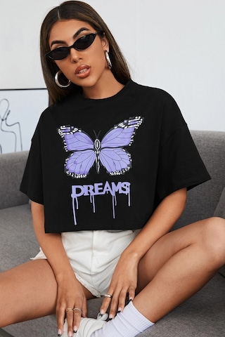 Unisex Dream Butterfly Tasarım Tshirt Siyah