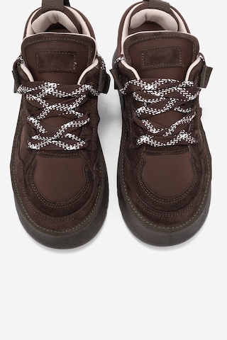 Luvishoes Raven Kahverengi Süet Hakiki Deri Kadın Platform Sneaker Kahverengi