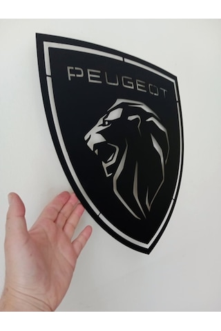 Motto Dekor Lazer Kesim Metal Peugeot Logosu Peugeot Armalı Pego Duvar Dekoru 40x44 Cm Siyah
