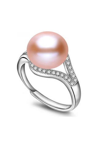 Pembe Lsooyh Inci Takı Doğal Tatlı Su Inci Yüzükler Kadınlar Için Moda Kadın Kübik Zirkonya Cz Yüzük Pembe