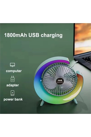 Masaüstü Vantilatör Usb Şarjlı Rgb Led Işıklı 3 Kademeli 180 Ayarlanabilir Soğutucu Fan