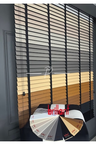 Brillant Jaluzi Perde 50 MM Düz Damarsız Yüzey Ahşap Görünümlü Çok Renkli