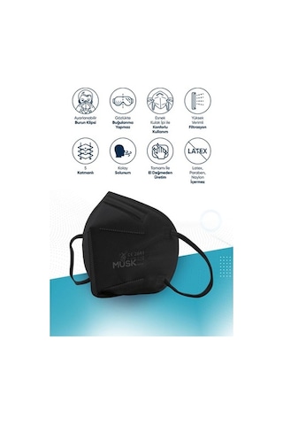 Musk Ffp3 Maske N99 Siyah Renk 10 Adet