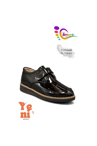 Sermoda Lil Amore Cırt Cırtlı Erkek Çocuk Ayakkabısı Okul & Sünnet Düğünü İçin Klasik Model Rugan Siyah