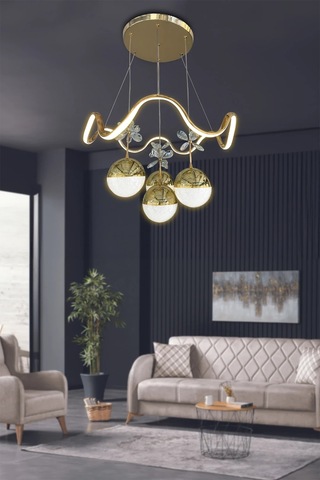 Zikzak 4 Toplu Modern Sarkıt Led Avize - 3 Renk Kumandasız - Gold Gold