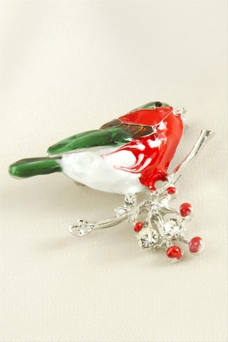 Flzdgnkr Kuş Mineli Taşlı Broş - Gümüş Rengi 40858695