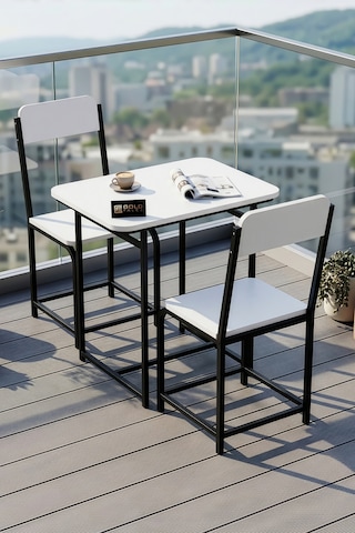 Mutfak Masa Takımı Sandalyeli 2 Kişilik Modern Balkon Cafe Bahçe Yemek Masası Minör 9805 Beyaz Çok Renkli