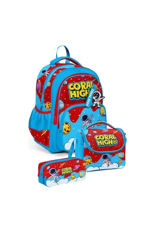 Coral High Üçlü Erkek Çocuk İlkokul Okul Çantası Seti Kırmızı Mavi Astronot Baskılı Setygn33245a Çok Renkli