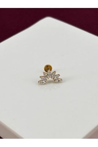 Oval Taş Detaylı Ve Yay Şekilli Gold Piercing Gold