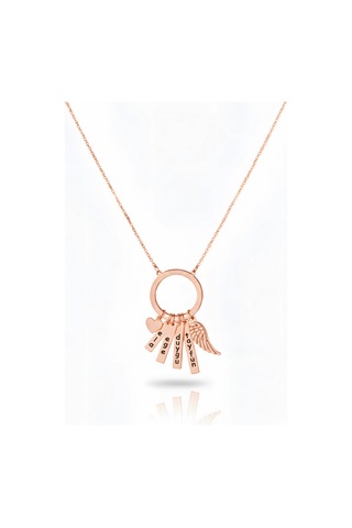 Çember Halkalı Gümüş Aile Kolyesi Melek Kalp - Rose Rose Gold