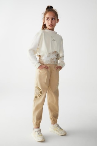 Kız Çocuk Kapüşonlu Triko Garnili Sweatshirt-13358-krem Krem