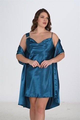 Aria's Closet Büyük Beden 2li Petrol Sabahlık Takımı Bigsize 6206 Petrol
