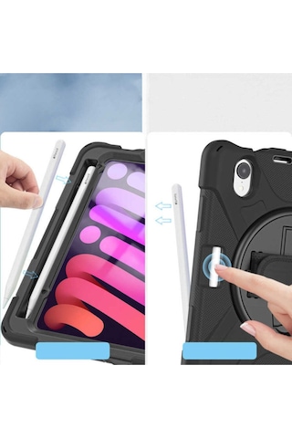 Apple Uyumlu iPad Mini 2021 6.nesil Defender Tablet Kılıfı Silikon Tank Askılı Tam Kılıf