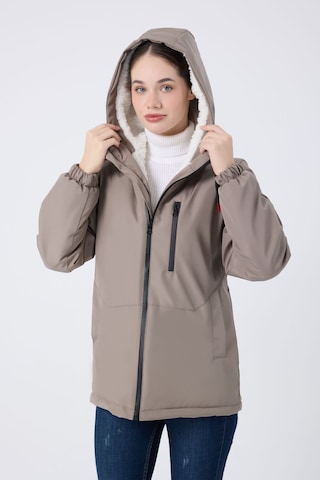 Kadın Vizon İçi Kürklü Su Ve Rüzgar Geçirmez Kapüşonlu Kışlık Mont & Kaban & Parka Vizon