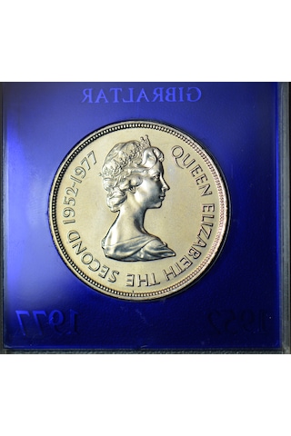 Gibraltar 25 Pence 1977 Kraliçe Iı. Elizabeth 25. Yılı 38,6 Mm Cebelitarık. Kutusunda Çil.
