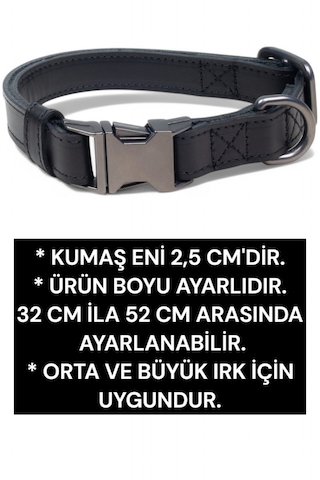 Hakiki Deri Köpek Boyun Tasması, Kişiye Özel Künyeli Lux Seri Syh Siyah