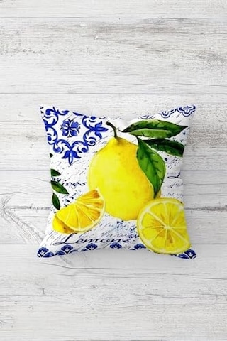 Pelangi Limon Ve Limon Çiçekleri Desenli Gizli Fermuarlı Kırlent Kılıfı Koltuk Yastık Kılıfı Takım 4adet , S Diğer