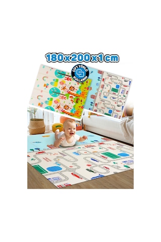 Neşeli Zürafa + Taşıtlar - Katlanabilir Çocuk Oyun Halısı Ekstra Large-180x200x1 CM- Taşıma Çantalı