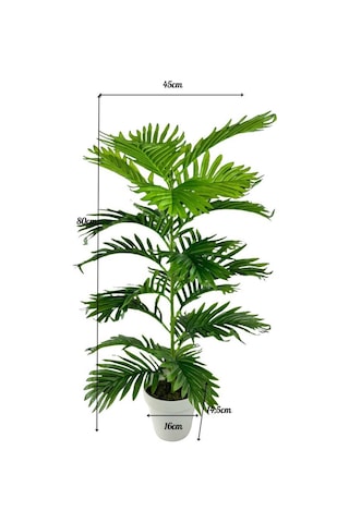 Yapay Çiçek Tropik Areka 80cm 23 Yapraklı Salon Çiçeği Beyaz Saksılı Yapay Bitki