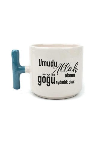 Umudu Allah Olanın Göğü Aydınlık Olur Baskılı Mavi Kulplu T Kupa