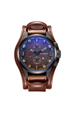 Geeksen Erkekler İçin Büyük Gösterge Ve Takvimli Deri Kordonlu Kuarc Saat - Curren M8225 Siyah-gri Çok Renkli