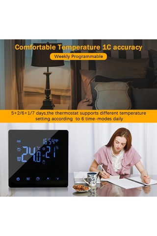 Reedark Akıllı Su Isıtma Termostati: Wifi Uzak Kontrol, Lcd Dokunmatik Ekran, Haftalık Programlama, Beyaz