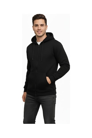 Dynamo Erkek Büyük Beden Kapüşonlu Fermuarlı Sweatshirt 6549 Bgl-st05012 Siyah