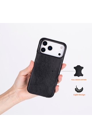 Bloomcase Ultimate Jacket Obsidian Black Apple Uyumlu iPhone 17 Pro Max 6.9" Hakiki Deri Kılıf Siyah