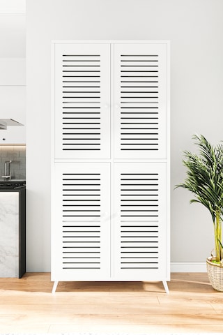 Enwood Deneb Mdf Beyaz 4 Kapaklı Panjur Kapak Ahşap Ayaklı Kiler