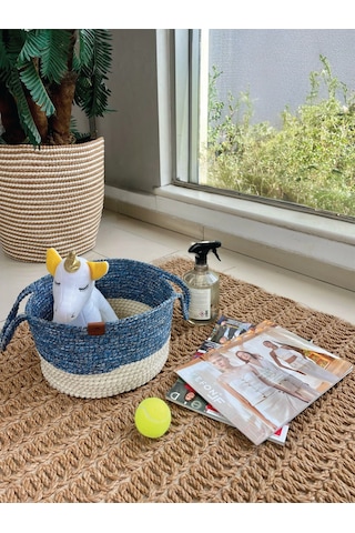 Kulplu Düzenleyici Sepet Leke Tutmaz Beyaz-mavi 31x20 Cm Beyaz - Mavi