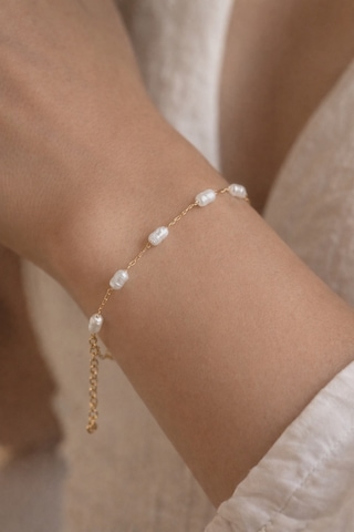 Kadın Gold Zincirli Inci Bileklik - Minimalist Inci Boncuk Tasarım Gold