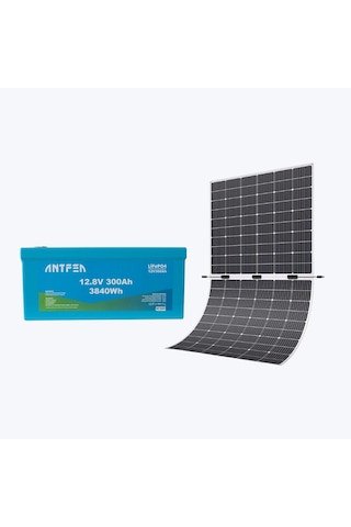 Antfea 12.8v 300ah Abs Lityum Akü Akıllı Ekran Bluetooth Lifepo4 + Antfea 350w Esnek Güneş Paneli