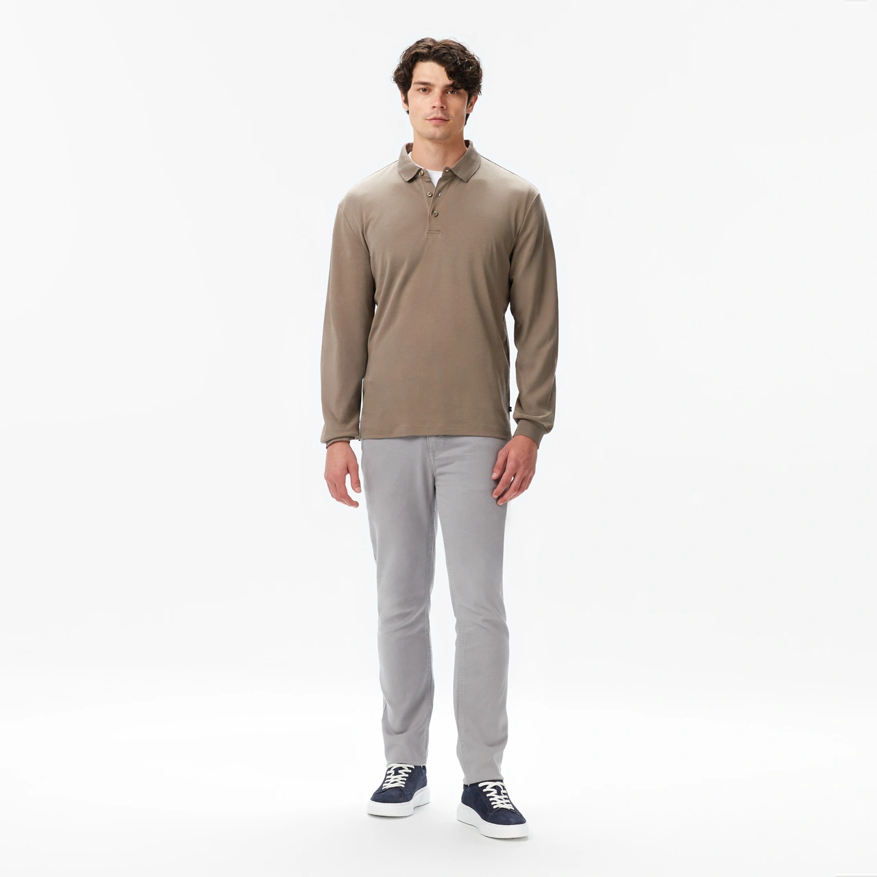 Nautica Erkek Kahverengi Classic Fit Uzun Kollu Polo Yaka T-shirt Düz K57024t Kahverengi