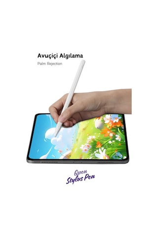 Apple Uyumlu iPad Air 11 2025 M3 A3267 Yapışarak Manyetik Şarj Olabilen Avuçiçi Ve Eğim Özellikli Kalem Beyaz