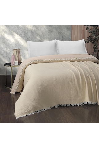 Gold Müslin Çift Kişilik Çift Taraflı Yatak Örtüsü Latte-240X260 Cm Latte