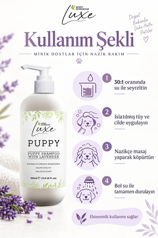 Groom Professional Luxe Lavanta Kokulu Yavru Köpek Şampuanı 350 Ml 1:30 Konsantre
