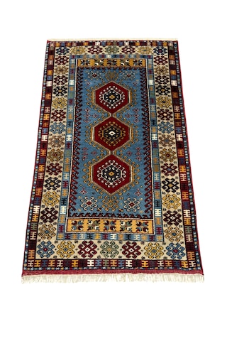 El Dokuma Sıfır Yahyalı Halısı 86x145 Kilim Modeli Mavi Kırmızı Kök Boya Halı
