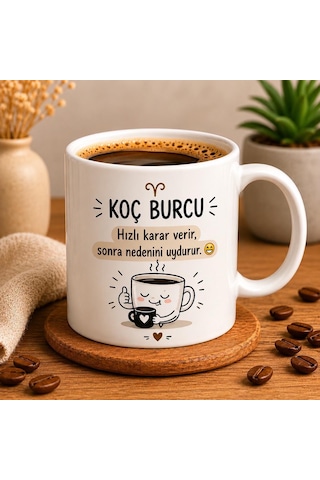 Burç Temalı Kahve Kupası Burçlara Ve Kişiye Özel Tasarım Bej - Beyaz