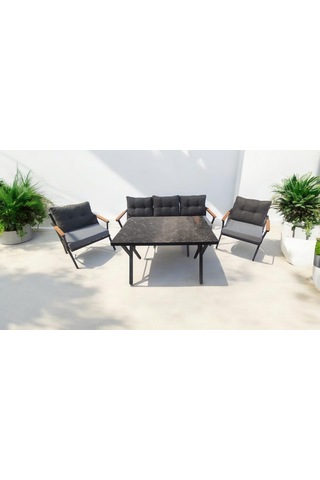 Pi Locca Bahçe Balkon Mobilyası Gri Antrasit 3+1+1 Perla Masa Antrasit - Gri