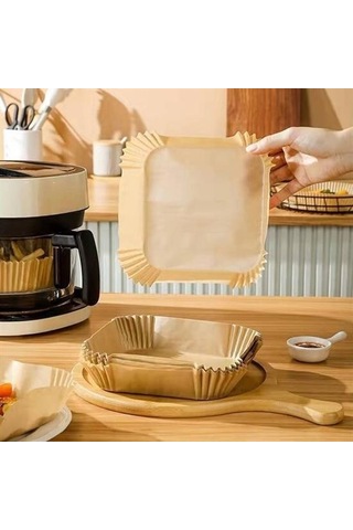 9072618519435drvs1 - 50 Adet Air Fryer Pişirme Kağıdı Tek Kullanımlık Hava Fritöz Yağ Geçirmez Yapışmaz Kare Tabak Model