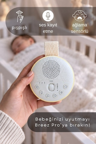 Breez Pro Ağlama Sensörlü Pışpışlı Beyaz Gürültü Cihazı 21 Sesli Anne Ses Kayıtlı Radyasyon Içermeyen Uyku Arkadaşı
