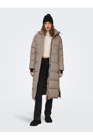 Only Ann Premium Puffer X-long Otw Kadın Kahverengi Kapüşonlu Mont 15287913-GRY Kahverengi