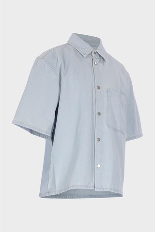 Erkek Buz Mavisi Regular Kalıp Kısa Kollu Patı Düğmeli Jean Gömlek C 4553-109 Buz Mavi